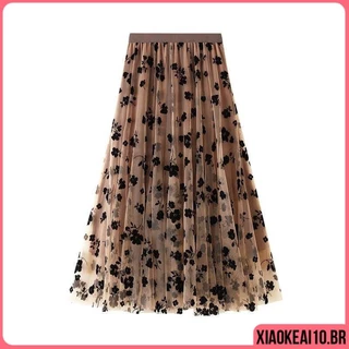 Saia Tule Adulto Feminina Confortável Elegante Moda Forrado saia evasê Midi Saia De Tule