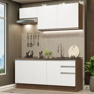 Cozinha Completa Madesa Glamy 180007 com Armário e Balcão (Sem Tampo e Pia) - Rustic/Branco em Oferta na Shopee