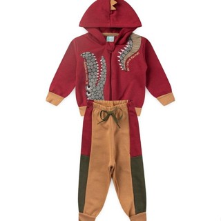 Conjunto Bebê Moletom Menino Com Capuz - Jacaré - Vermelho e Marrom