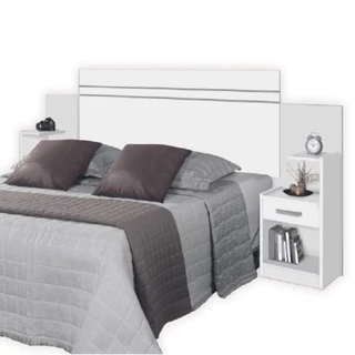 Cabeceira Para Cama Box Casal Queen Moana 1.40m/1.60m Com Mesa De Cabeceira Branco Brilho J&A
