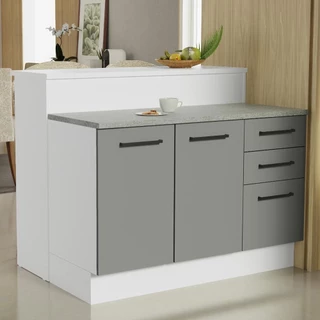 Ilha de Cozinha com Bancada e Balcão 120 cm Branco/Cinza Agata Madesa em Oferta na Shopee