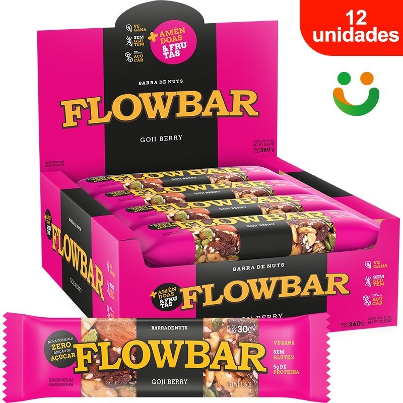 Barra de Nuts Goji Berry - Flowbar - 12un de 30G - Sem Glúten | Shopee ...