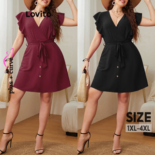 Lovito Vestido Casual Liso De Renda Com Botão Plus Size Para Mulheres LNE31158 (Multicolorido)