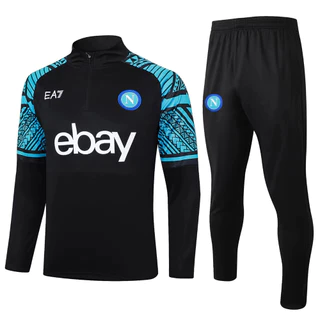2023/24 Napoli Manga Longa Terno De Treino De Futebol Preto Meia T-shirt Com Zíper E Calças Dos Homens