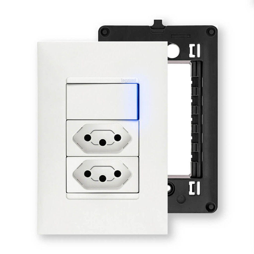 Kit Tomada Dupla 10A e 20A Interruptor com Led Com Placa e Suporte 4x2 ...