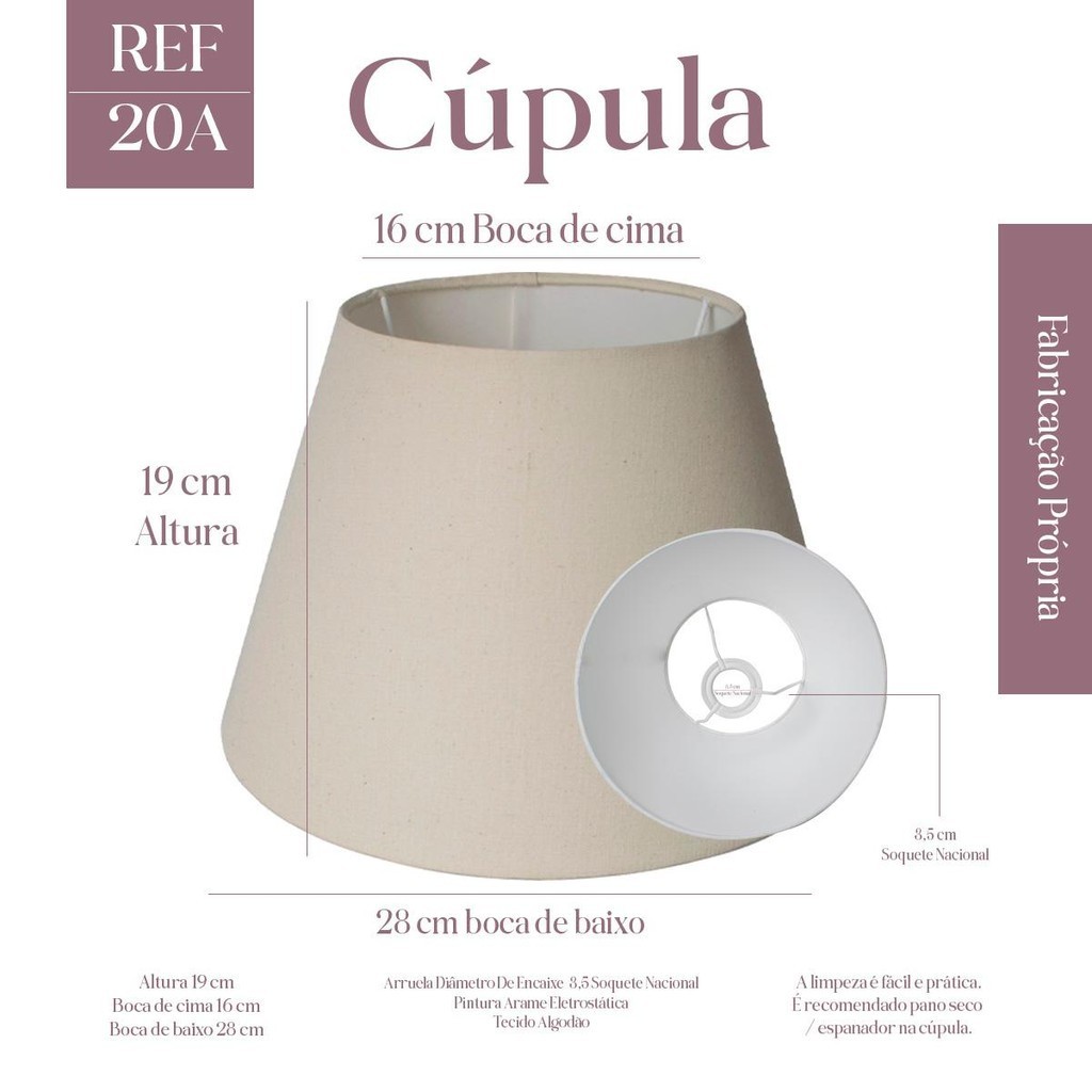 Cupula De Abajur luminária Cone Tecido Algodão Acetato Soquete Nacional ...