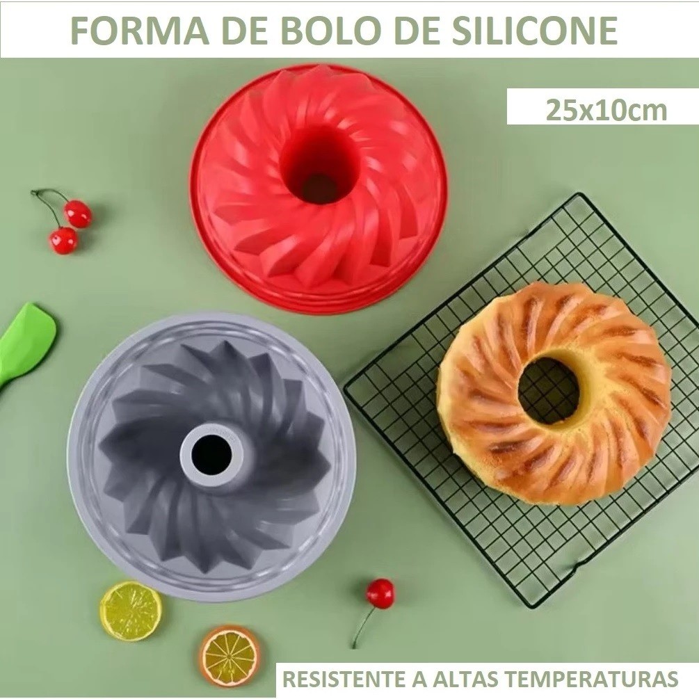 Forma de Bolo de Silicone Antiaderente 25cm Espiral, Furo no Meio e ...