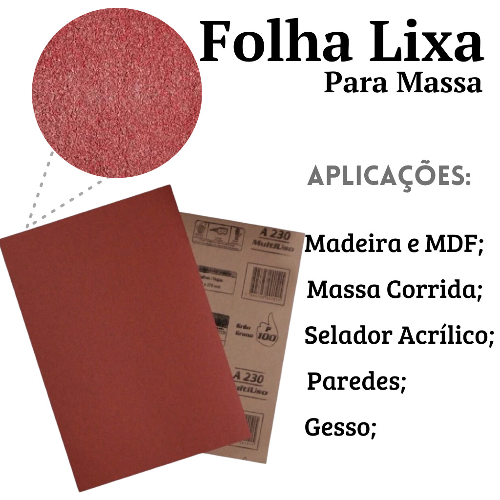 Lixa Multiuso Para Massa Corrida Madeira Mdf e Gesso P220 | Shopee Brasil