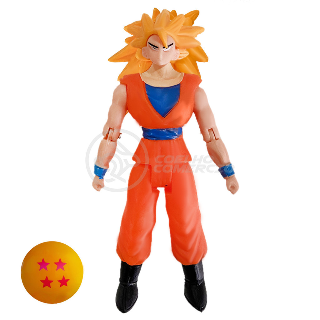 Boneco Articulado Goku Super Saiyajin 3 - Action Figure Dragon Ball Z com 1  Esfera do Dragão