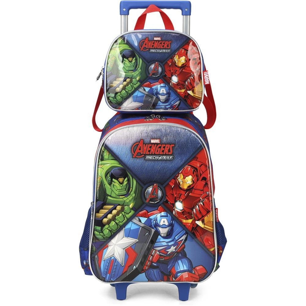 Kit Mochila de Rodinhas Lancheira Luxcel Avengers Azul | Shopee Brasil