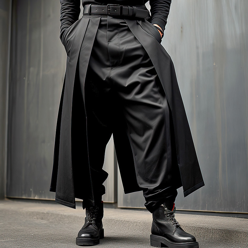 Homens Design De Moda Coreano Calças De Cor Sólida Pregueadas Soltas Casuais