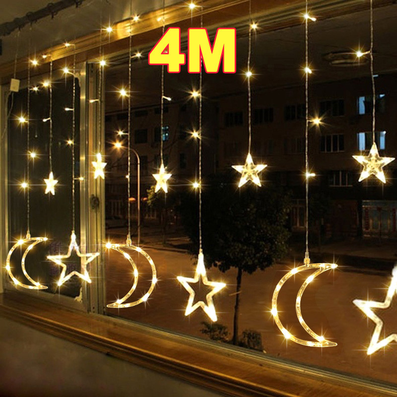 4M 138 Luzes De Cortina De Lua Eid LED Luz Estrela Fada Cintilante Para Casa De Natal , Ouddoor , Inoor , CNY Decoração kelip Lamp Garden Ramadan Light