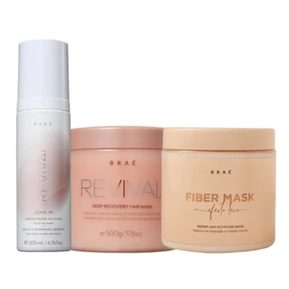 Kit Braé Revival Duo Mask Fiber Leave-in Reconstrutor (3 Produtos)