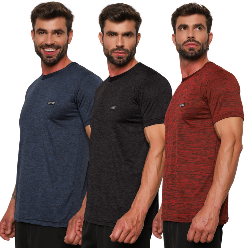 3 Camisetas Dry Fit Masculina Manga Curta Malha Fria Camisa Gola Redonda Blusa Masculino Academia