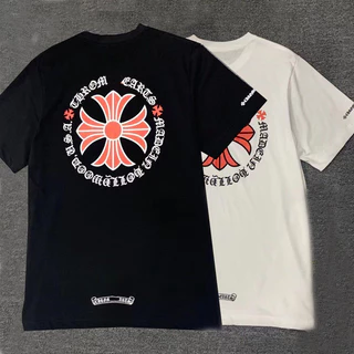 Corações cromados Cruz Vermelha Sânscrito Carta Horseshoe Camiseta estampada Homens Mulheres Mesmo Estilo Algodão Puro Manga Curta Popular Exterior 0329
