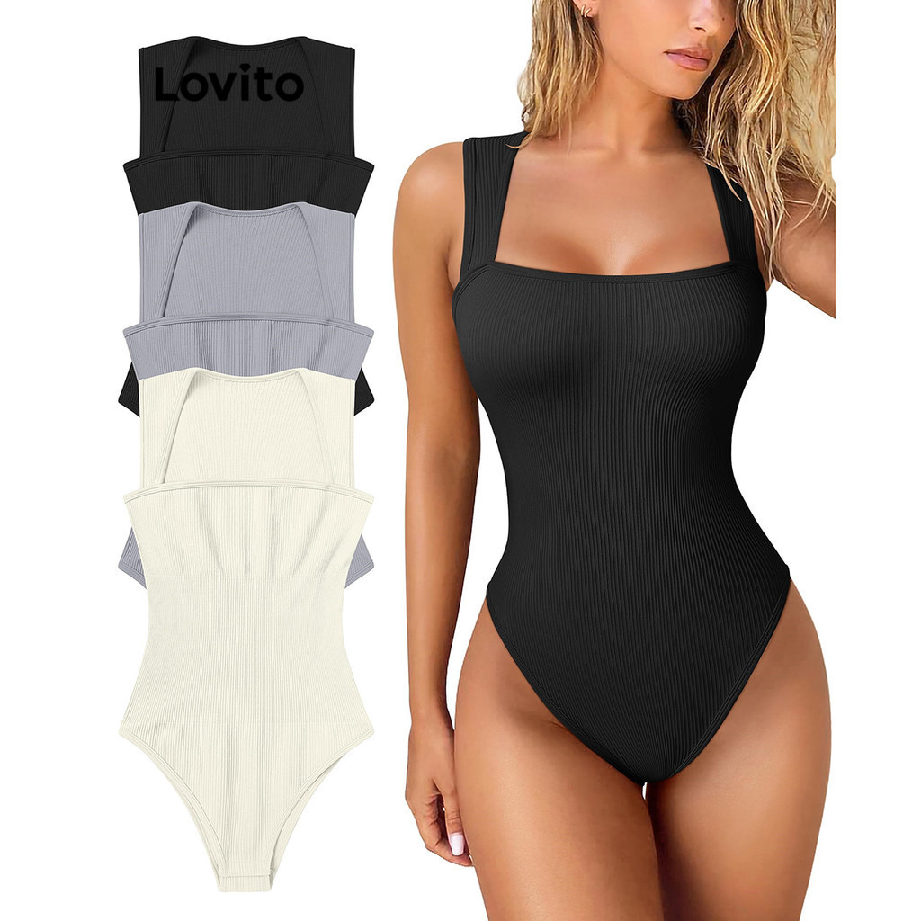 Lovito Body Básico Liso Casual Para Mulheres LNL45001