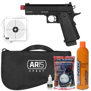 Pistola Airsoft Tag Black Whisper 6mm GBB + Capa 30cm + Gas