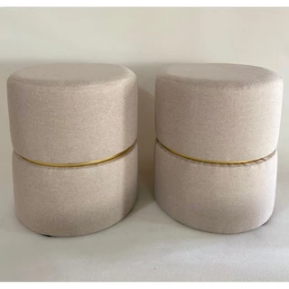Kit 2 Pufes Com Detalhe Dourado - Decoração - Bege Linho