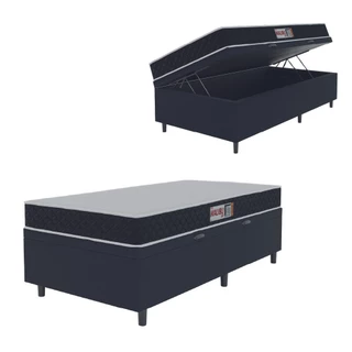 Cama Box Baú Colchão Solteiro Espuma D20 Malibu 78x188x53cm Preto / Branco Hellen