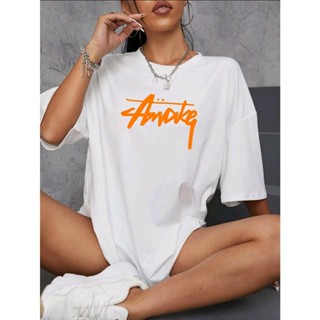 Oversized T-shirt feminina plus ombro caído ocasional 100% algodão com  Letra fantástica estilosa estampada