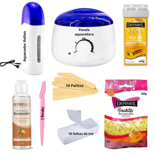 Kit Depilaçao Panela Cera MEL Quente Depimiel Palitos Folhas De Tnt Aquecedor