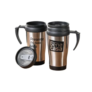 Kit 2 Canecas Térmica com Tampa e Alça Viagem Aço Inox 400ml