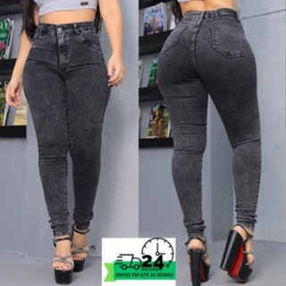 Calça Feminina Jeans Wide Leg Rasgado estampada Cintura Alta Tecido Grosso  muito bom Pantalona Linha Premium 100% Algodão