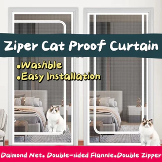 Tela De Fibra De Vidro Reforçada Com Zíper Para Portas De Gatos Em Forma De Cortina De Abertura Cima E Esquerda Malha Anti-Mosquito Sala De Estar