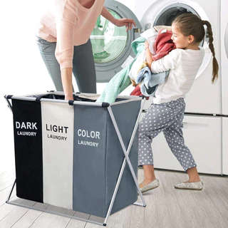 Cesto De Roupa Suja Dobrável Organizador 3 Compartimentos
