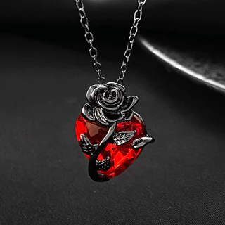MH Moda Dia Dos Namorados Gótico Design Escuro Sense Wrapped Flowers Corrente De Colarinho Em Forma De Coração