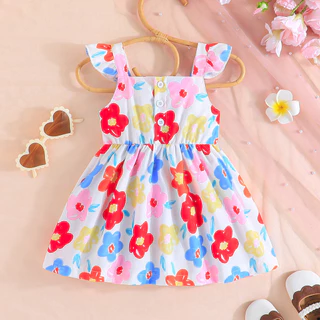 Vestido De Bebê Menina Recém Nascido 6 Meses-3 Anos Moda Verão Manga De Mosca Lindo Floral De Vestidos De Princesa Infantil
