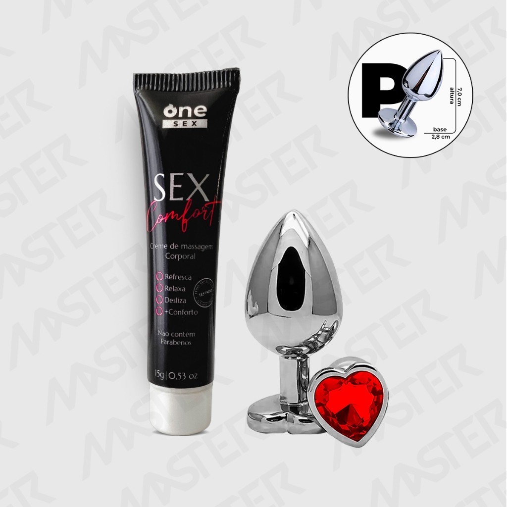 Plug Anal Coração Pequeno + Lubrificante Anal em Gel Sex Comfort One Sex