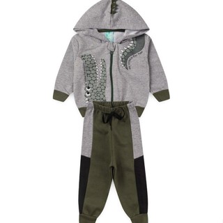 Conjunto Bebê Moletom Menino Com Capuz - Jacaré - Cinza e Verde