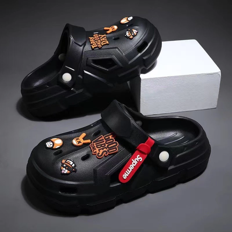 Sapatos masculinos de sola grossa com buraco 2024 antiderrapante sola grossa leve respirável praia Baotou sandálias Sli