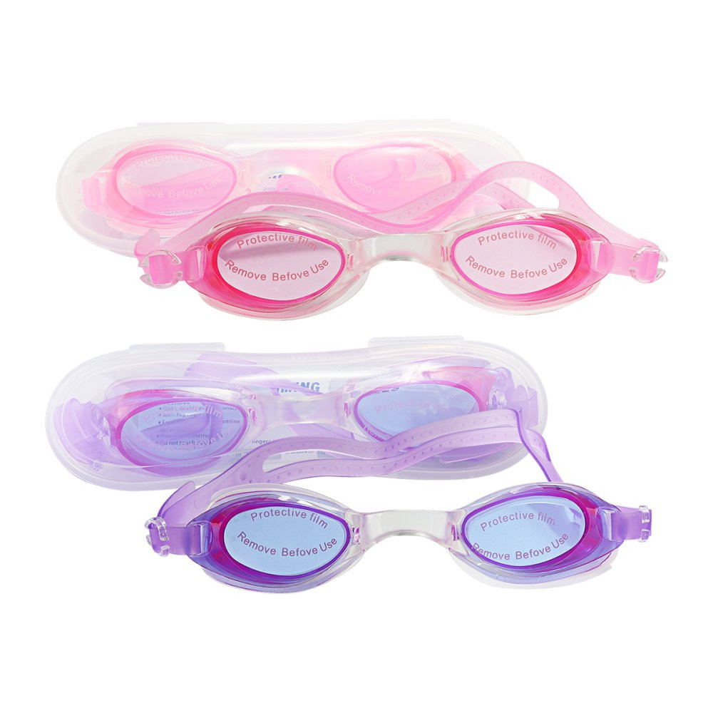 Óculos de Natação com Estojo Plástico e Tampão de Ouvidos - Rosa/Roxo Sortidos