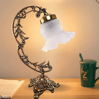 Abajur Antigo Luminária Mesa Retro Dourado Com Cúpula Vidro