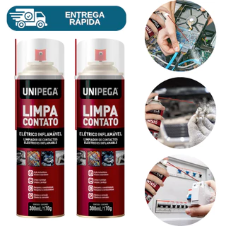 Kit 2 Limpa Contato Eletrico Eletronico Spray 300ml Unipega P/ Pc Pilha Bateria Placa de Circuitos Disjuntor Computador