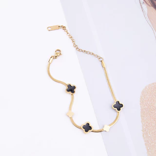 Novo Trevo de Quatro Folhas de Aço Titânio Pulseira de Aço Preto Fritillary All @