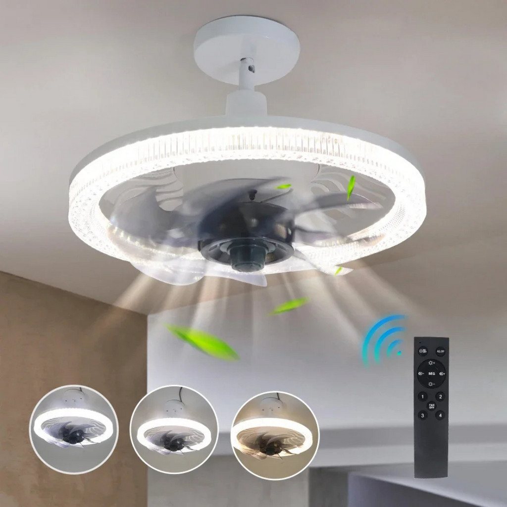 Ventilador Led Luz Lâmpada Controle remoto Cristal Teto Bivolt E27 novo branco quente e frio silencioso