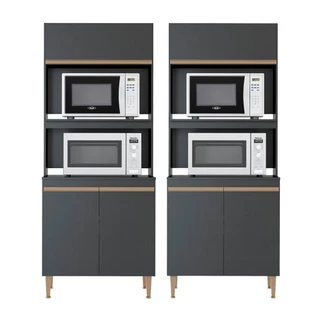 Kit 2 Armário Torre Quente para Cozinha Forno/Micro Preto