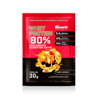 1x 80% WHEY PROTEIN CONCENTRADO Sachês de 30g cada - Growth Suplementos Caramelo