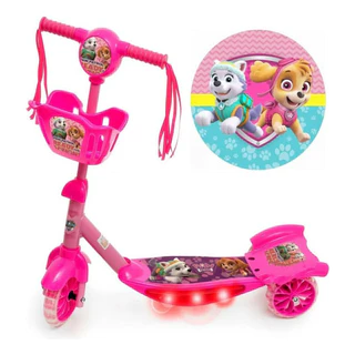 Patinete Patrulha Canina Musical 3 Rodas Com Cesto E Luzes
