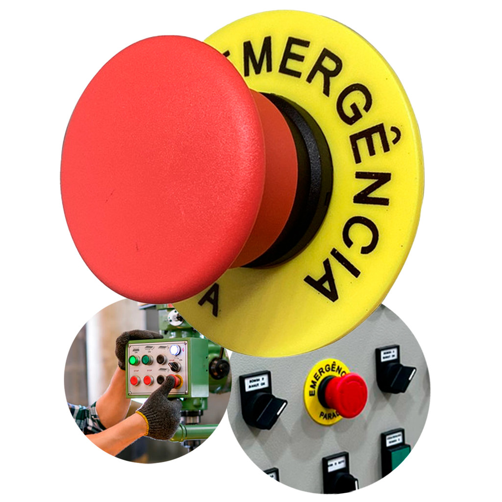 Kit Botão Emergência Cogumelo Vermelho Tipo Soco Sem Trava 1 Nf 22mm