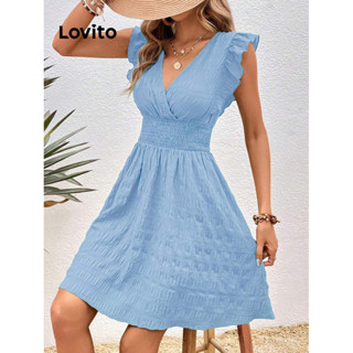 Lovito Vestido Boho Liso Com Babados Para Mulheres LNL34060 (Branco/Rosa/Azul)