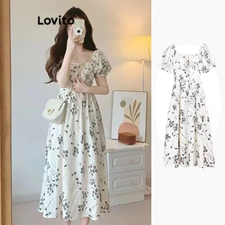 Lovito Casual Vestido Feminino Tropical com Manga Bufante LNE40136