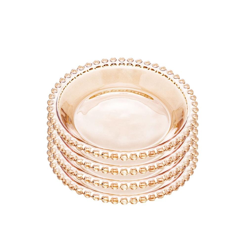 4 Pratos Wolff Pearl de Cristal Âmbar