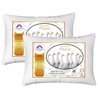Kit 2 Travesseiro Pluma de Ganso Descanso Antiacaro 70x50cm Toque Macio Menor Preço