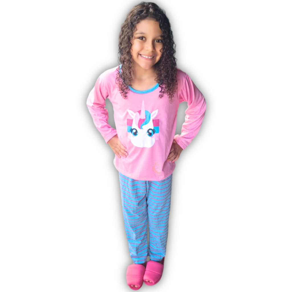 Pijama Infantil Nidoul 2 Peças - Estampa Unicórnio - Mangas Compridas - 3 A 10 Anos