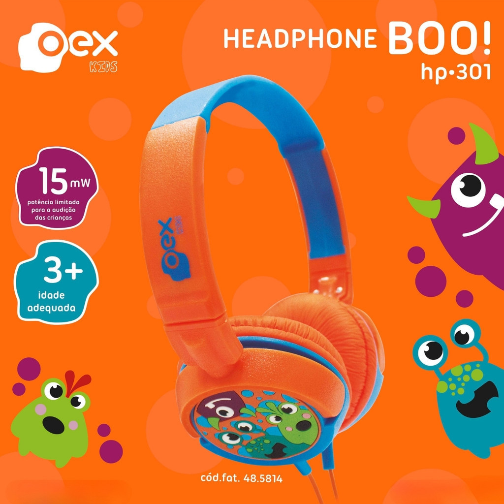 Fone de Ouvido Infantil Oex HP301 Giratorios Kids Boo 85db Fone de Ouvido Infantil Oex HP301 Giratorios Kids Boo 85db
