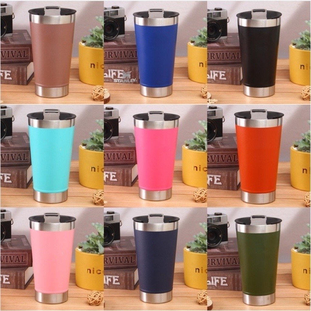 Copo Térmico com Tampa E Abridor 473ml Cerveja Café Inox Beer Cup Gelada Quente Caneca